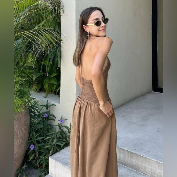 Zara NWOT Brown Halter Maxi Dress - Picture 2 of 4